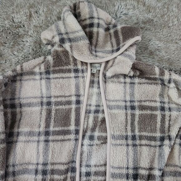 Koolaburra by UGG Hooded Sherpa Sweater Blue and Brown Plaid Size‎ Medium - Picture 3 of 11